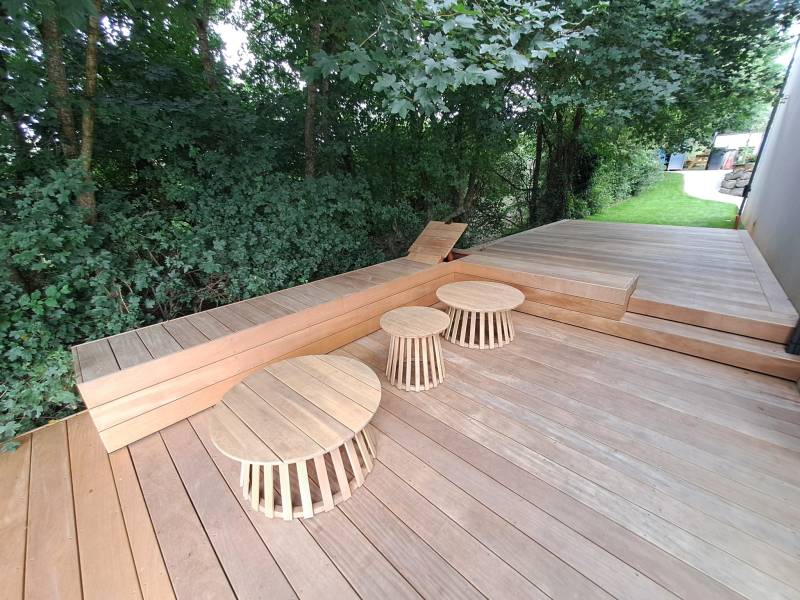 terrasse bois et banc sur mesure à Sain bel